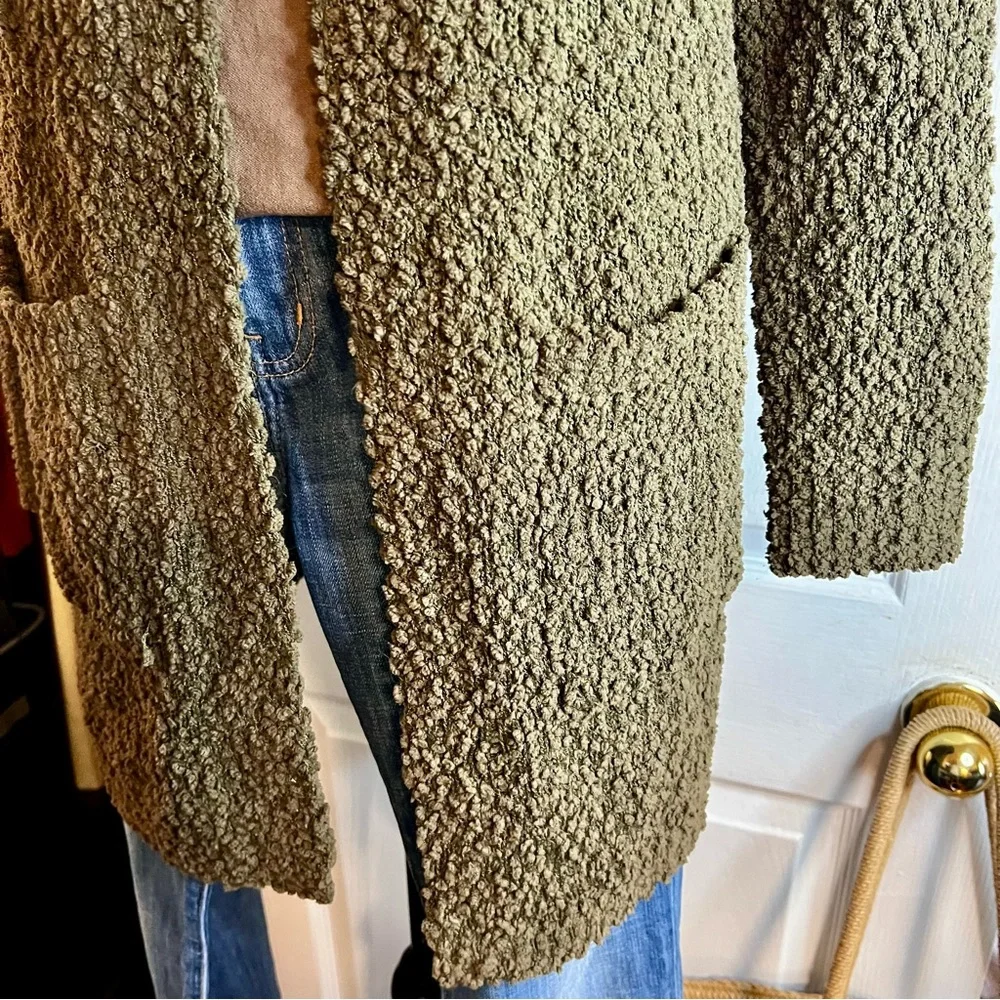 Bobeau Women’s Moss Green Popcorn Knit Open Boho‎ Cozy Casual Pocket Cardigan S